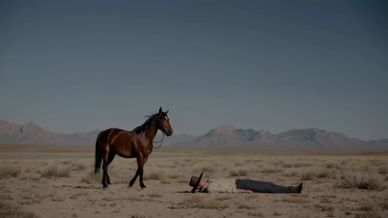Cowboy and Horse in the Desert