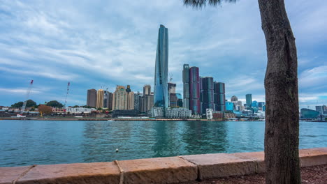 a cloudy day over sydney city from east balmain as a time lapse