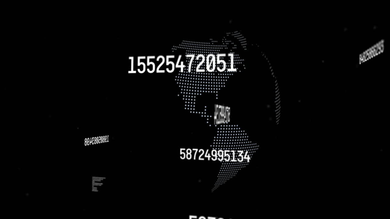 Animation of data processing over globe on black background
