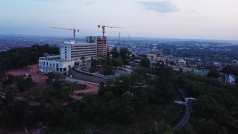 beautiful aerial of a luxurious hotel under construction overlooking the city of ibadan, nigeria