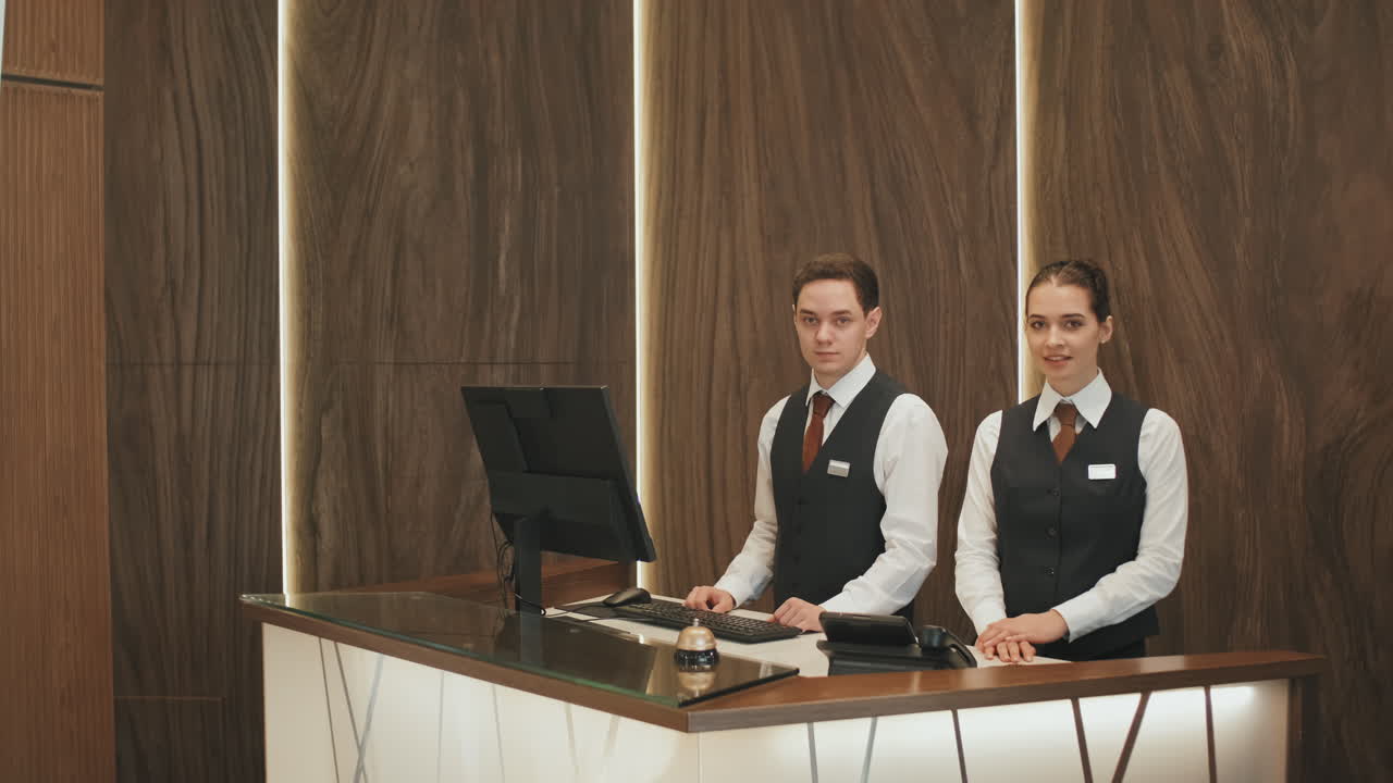 Portrait of Hotel Workers at Reception Desk