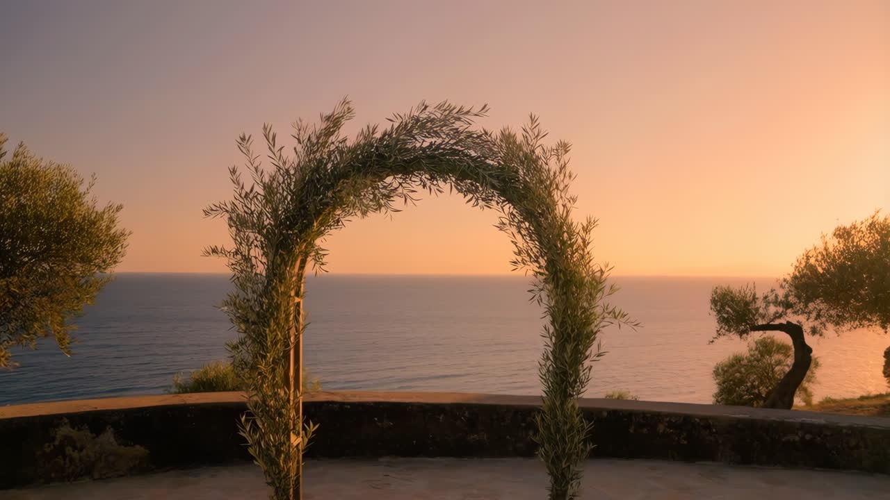 Scenic Archway Overlooking the Ocean at Sunset