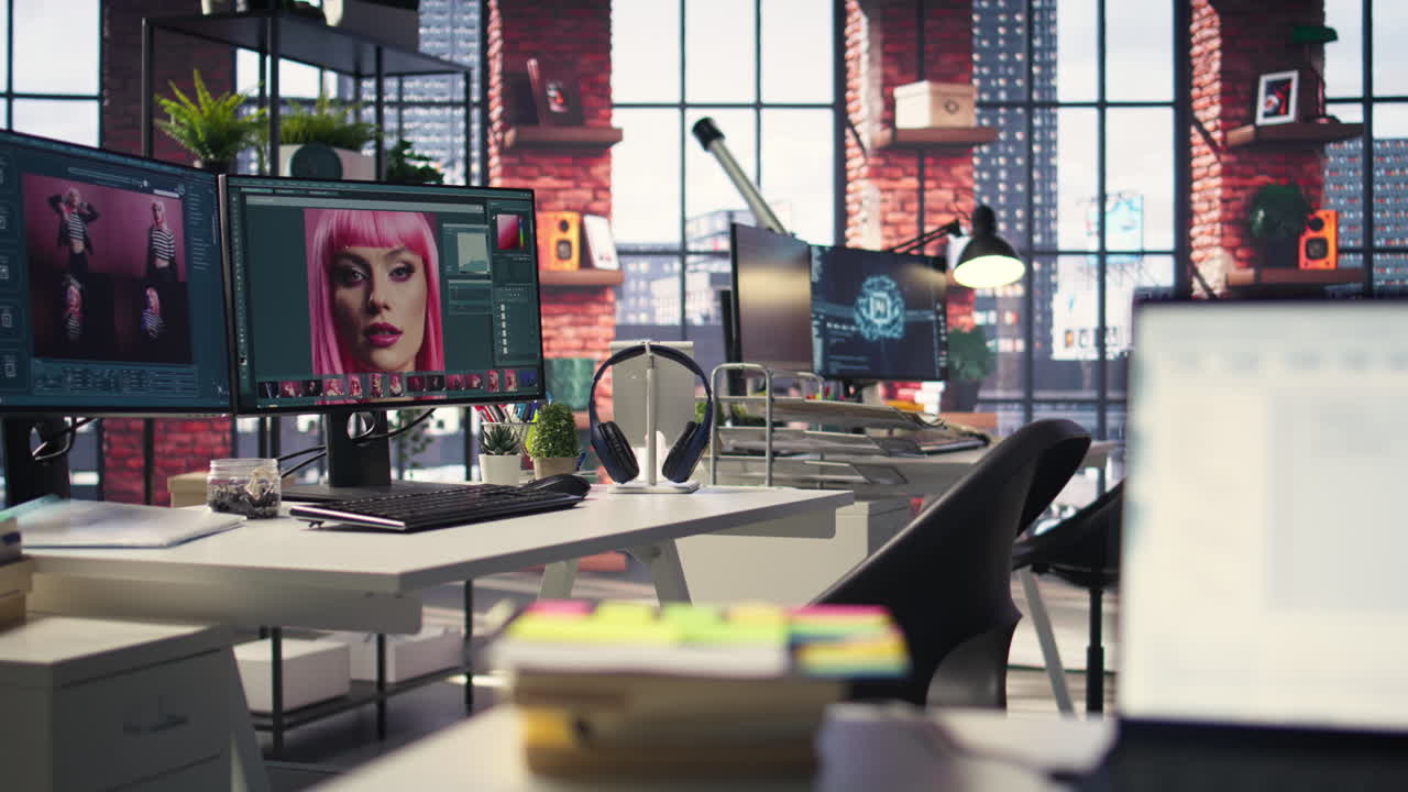 Modern creative office for a photo editor with AI and retouching software