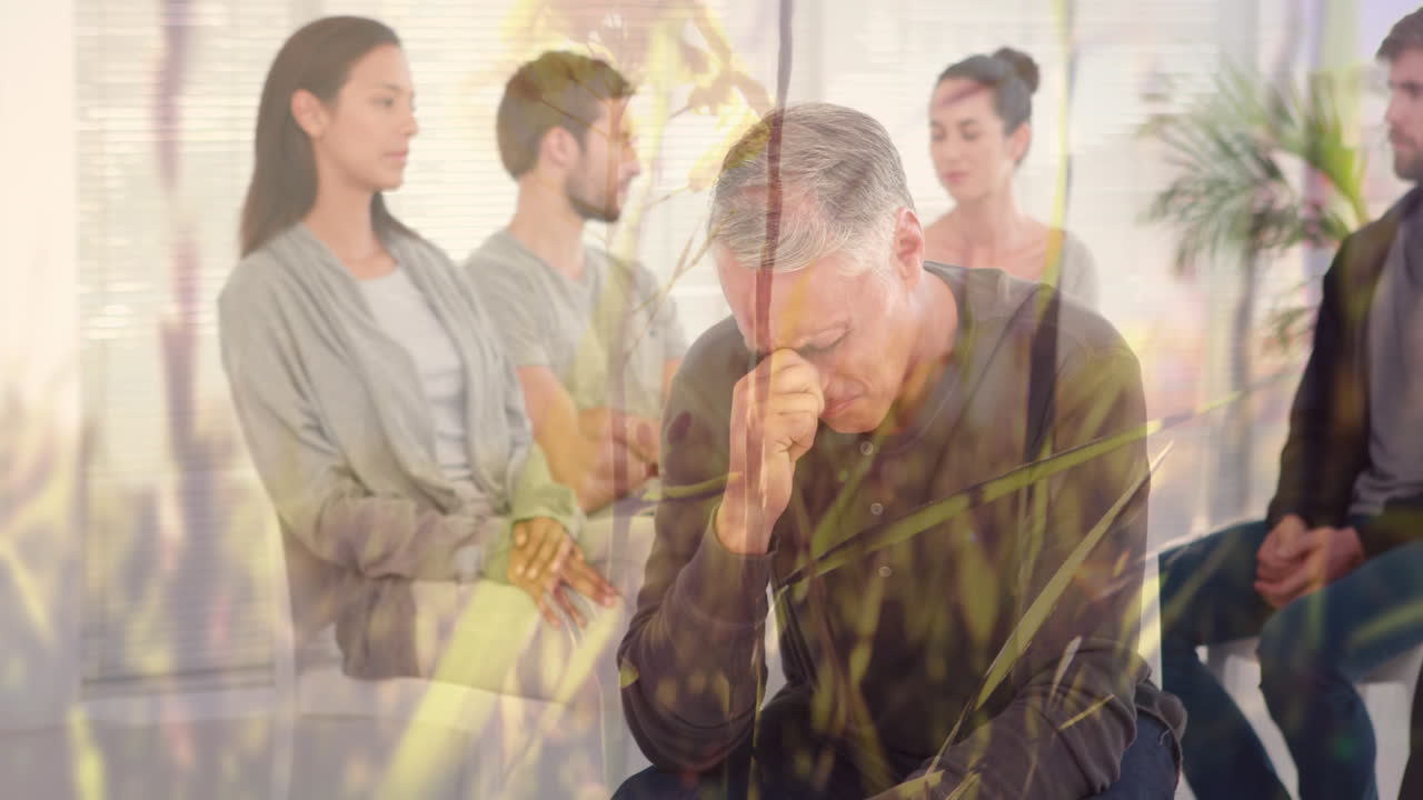 animación de la hierba sobre diversas personas que participan en la terapia de grupo