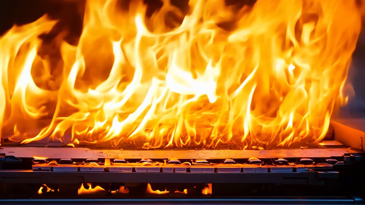 불꽃이 어나오는 프린터의 클로즈업