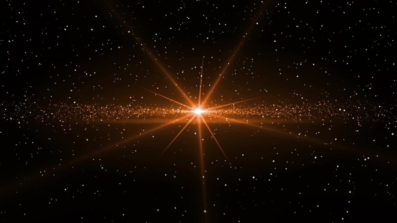 Central orange glow appearing within starfield pulsing six spikes expanding ring visualizing energy