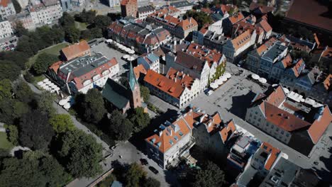evangelical church aerial footage of old town poland olsztyn