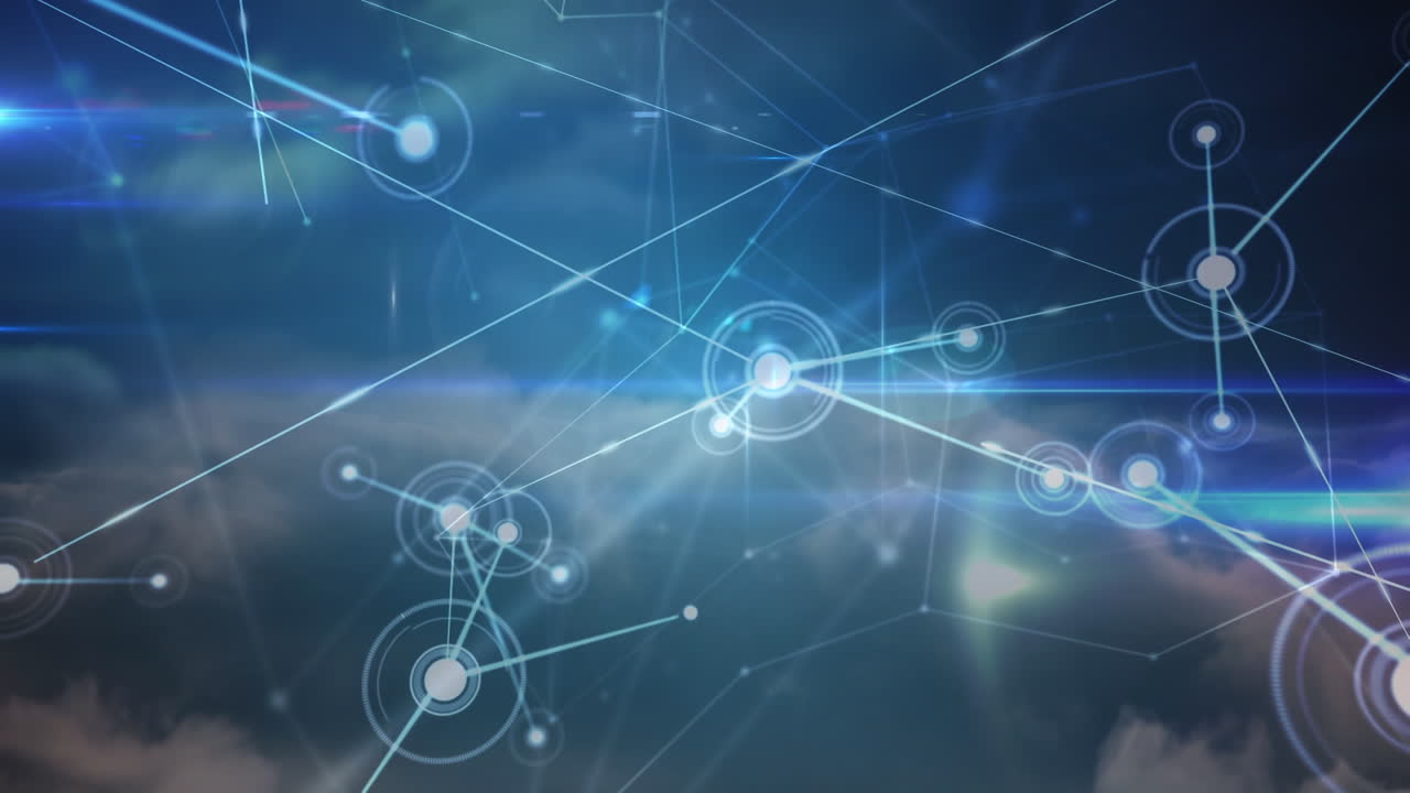 animación de la red de conexiones sobre fondo azul