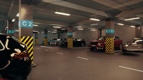 underground parking with cars. modern underground parking. indoor full modern parking