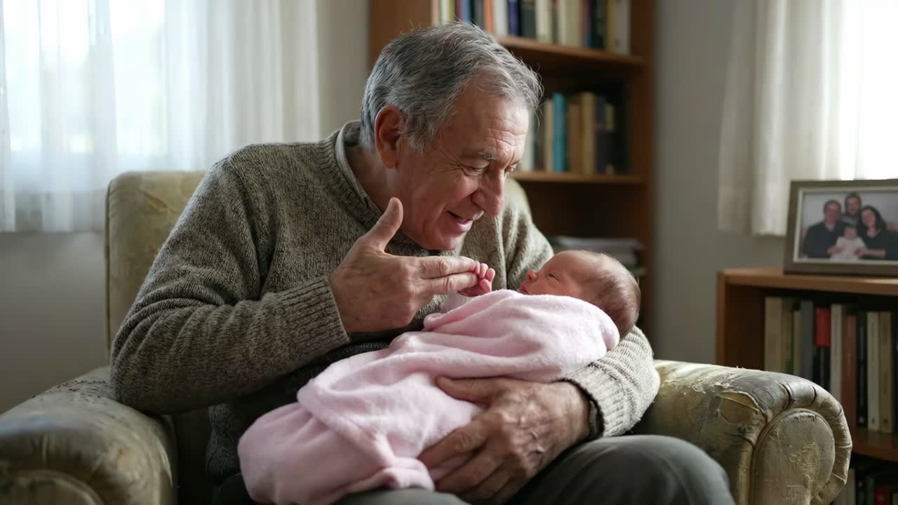 Grandfather Holding Newborn Baby