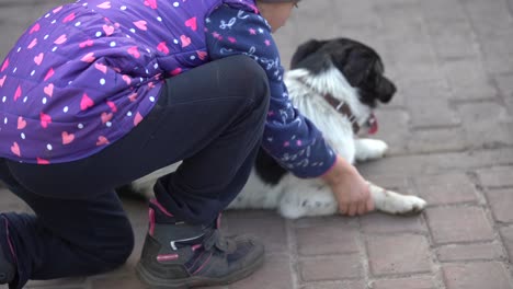 pobre niña con un perro en el pueblo