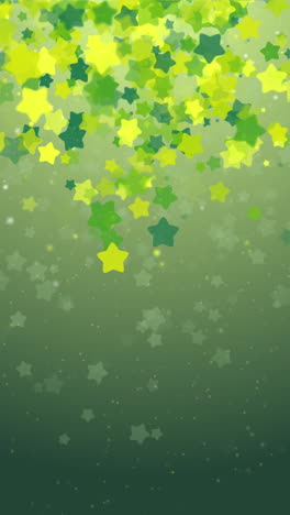 falling bright green glitter confetti stars celebration on dark background. confetti flying on the floor. loop animation. vertical video.