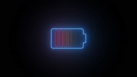 Blue neon battery icon appears against a dark background symbolizing technology energy and digital