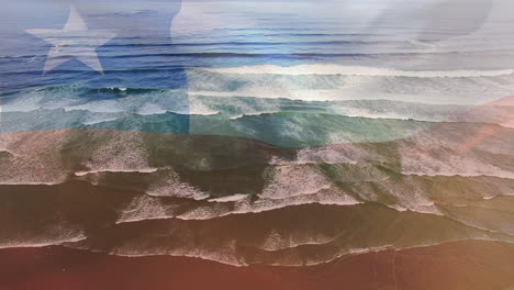 digital composition of waving chile flag against aerial view of the sea waves