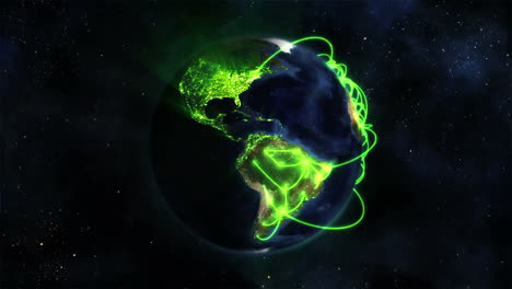 tierra iluminada girando sobre sí misma con conexiones verdes con la imagen de la tierra cortesía de nasa.org