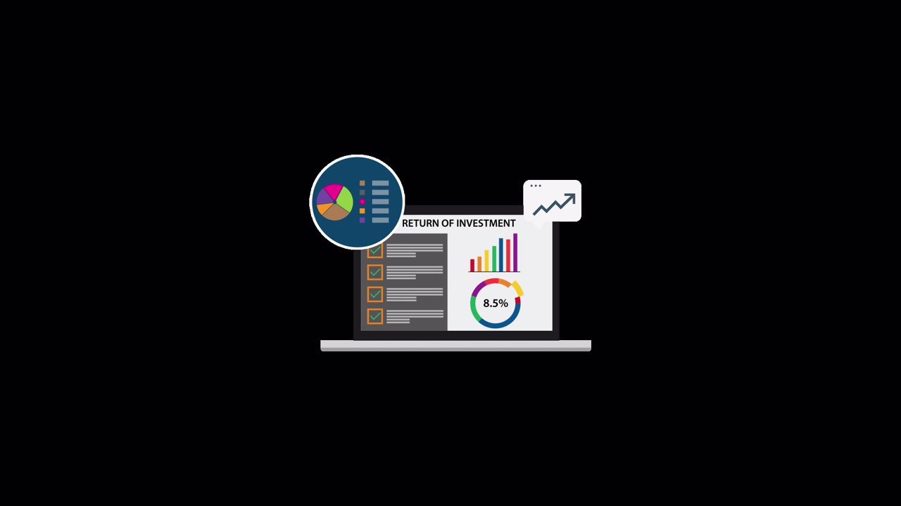 Animated Laptop Displaying Return on Investment Data and Charts