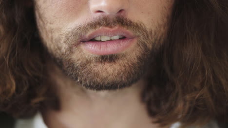 Man-beard,-closeup-and-smile-on-mouth