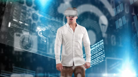 young caucasian man using vr technology