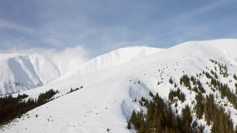 snow-covered papusa peak in iezer-papusa mountains, arges, romania with serene pine forests