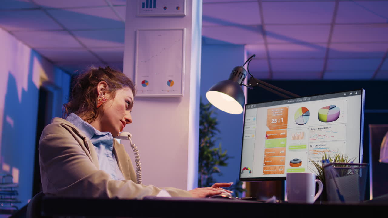 Tired businesswoman working late at the office