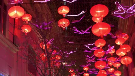 hundreds of red lanterns hang from the ceiling at lee tung avenue, hong kong, to celebrate the chinese lunar new year festival and the year of the ox