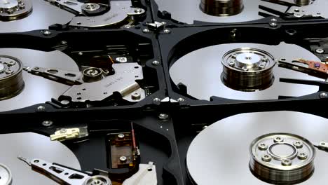 closeup on open hard disk drives. uhd video. nikon d500