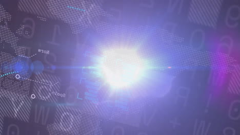 animation of bright light bursting over digital world map with network patterns