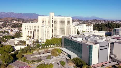 aerial establishing of the los angeles county usc medical center hospital health complex near downtown la 1