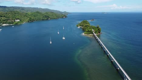 Aerial-view-of-the-iconic-bridges-connecting-the-small-islands-Cayo-Linares-and-Cayo-Vigia-in-the-bay-of-Samaná-in-the-Dominican-Republic