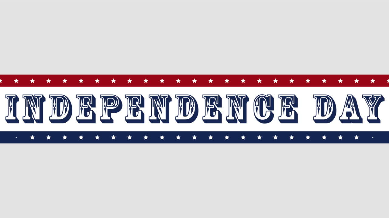 Animated closeup text Independence Day on holiday background