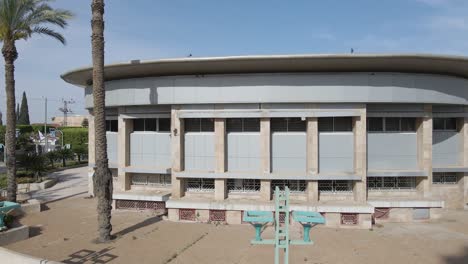 Aerial-Drone-Shot-of-Old-Culture-Center-At-Netivot-City,-Israel