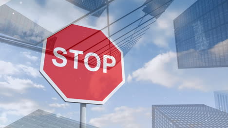 Animation of stop sign over cityscape