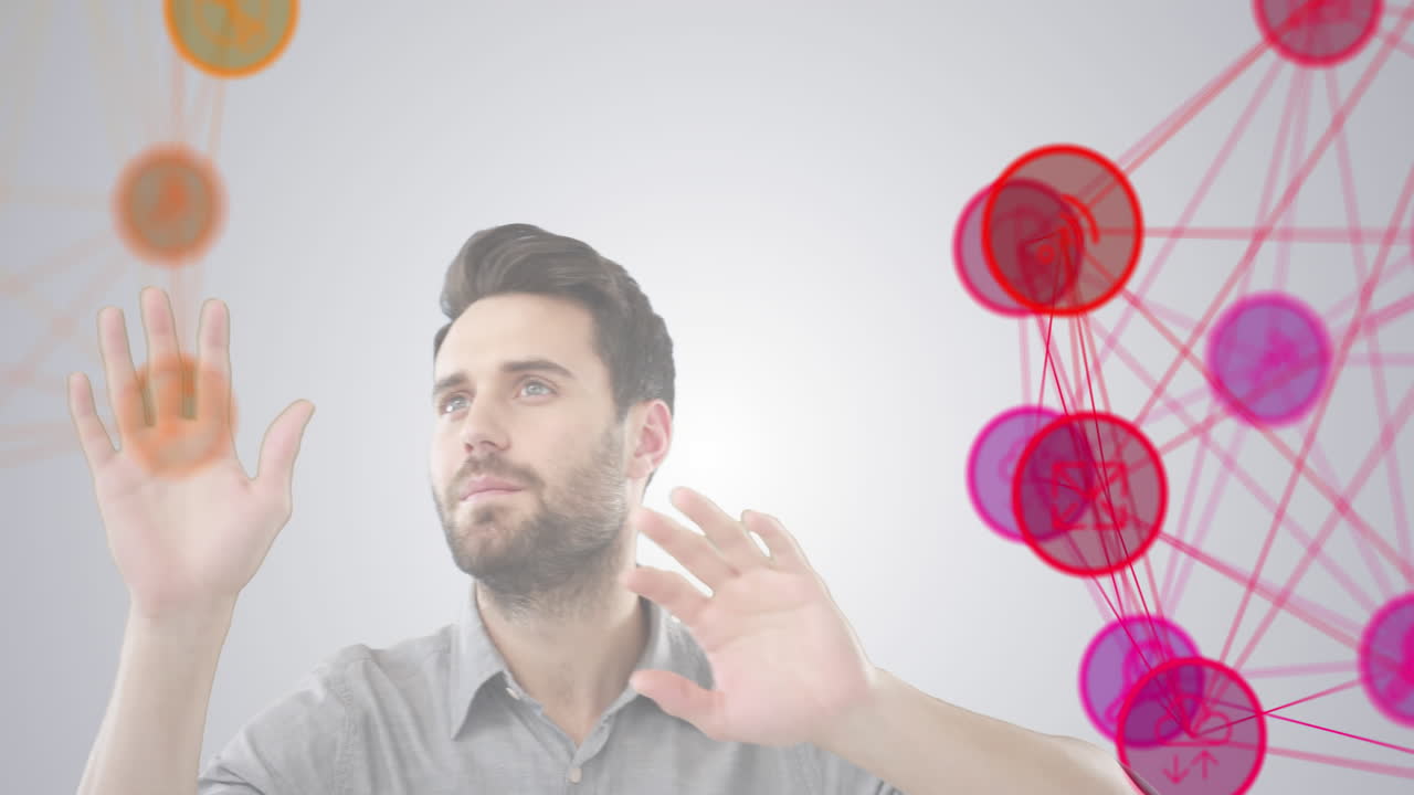 глобус цифровых икон против человека жестикуляции