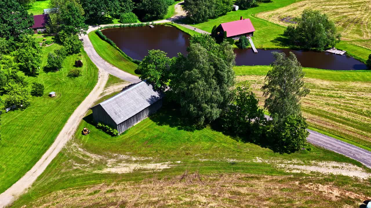 Farmhouses In The Countryside Village On A Sunny Day. Timelapse