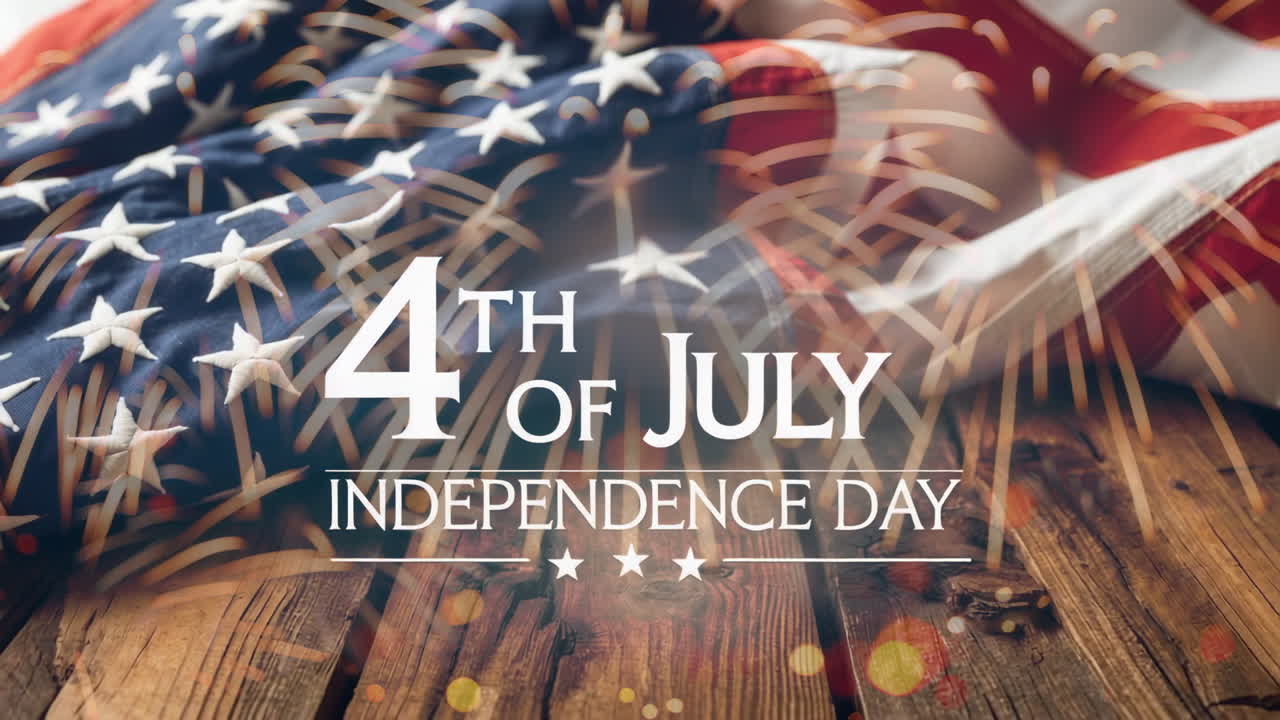 4th of July Independence Day with American Flag and Wooden Background