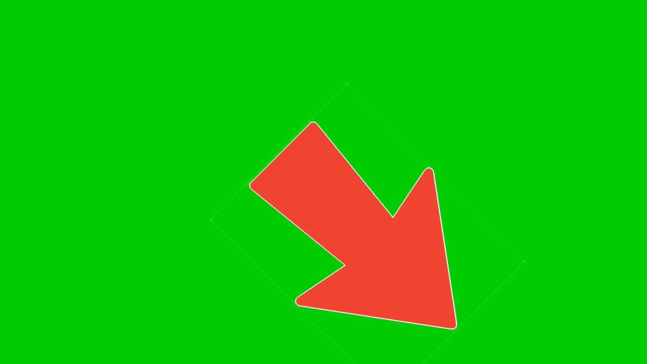 Animation Red Arrow sign symbol on green screen, red color cartoon arrow pointing diagonal 4K animated image video overlay elements
