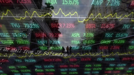 animación del procesamiento de datos financieros sobre el paisaje urbano