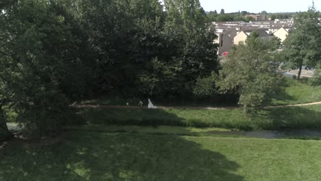 Aerial-of-a-Wedding-Couple-with-a-Small-Boy-running-towards-the-Father-and-Hugging