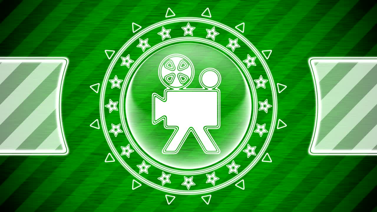 원 모양의 카메라 아이콘과 녹색 줄무 배경.