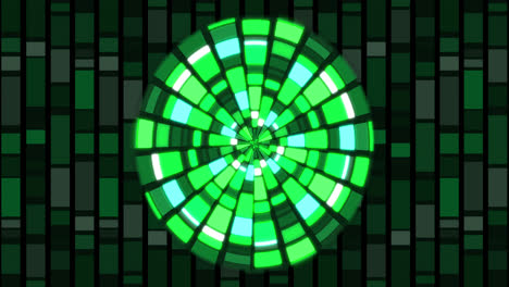 animation of circle made of rectangles changing colours in shades of green