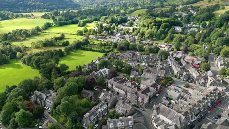 drone aerial footage of the market town of