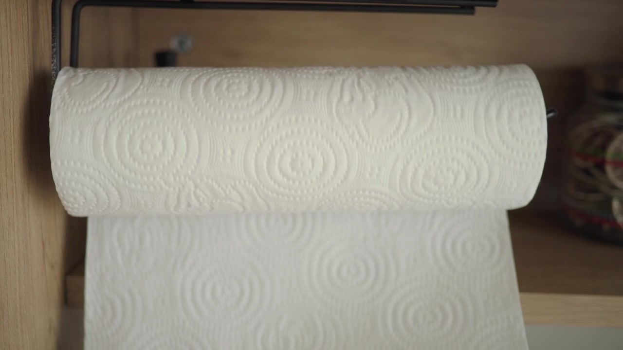 Hand Tearing a Sheet of Paper Towel from a Holder