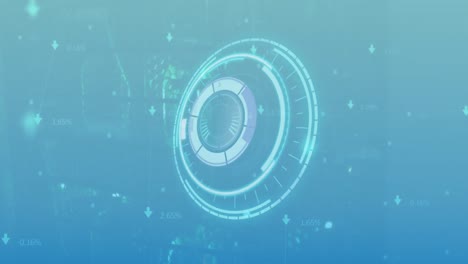 animación de formas púrpuras sobre el escaneo del alcance y flechas sobre fondo azul