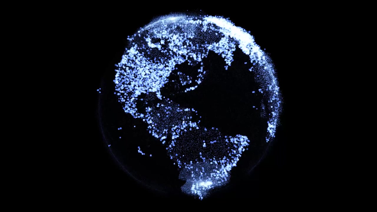 Digital earth particles rotating in space animation isolated on black background