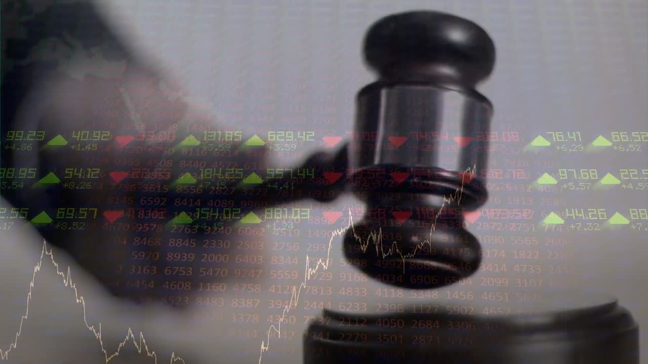 Animation of statistics and financial data processing over auctioneer's hammer