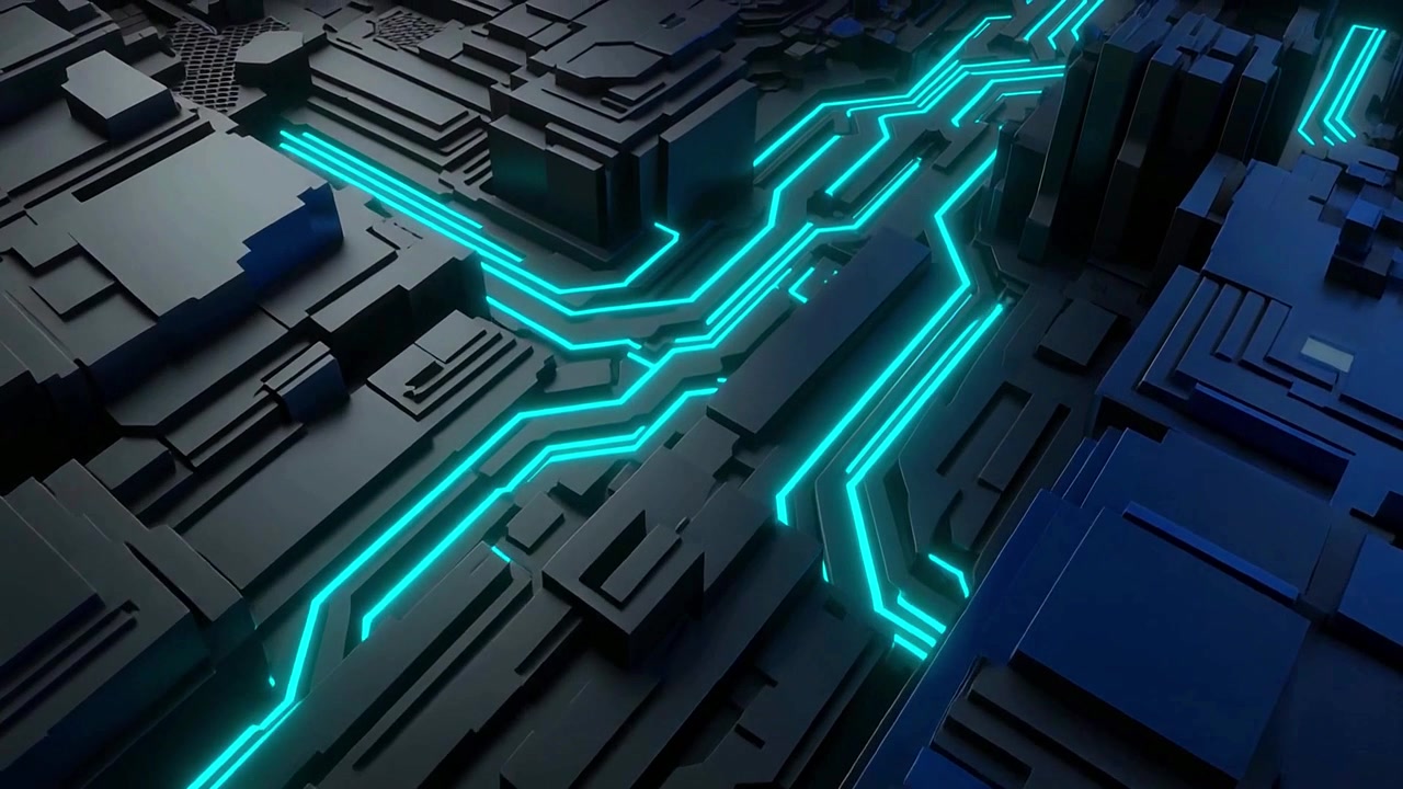 Futuristic Digital Circuit Board with Glowing Blue Lines