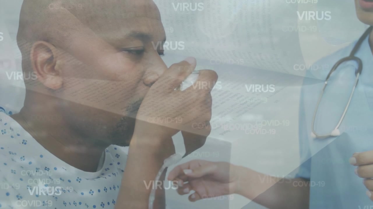 Animation of data processing over caucasian male doctor with face