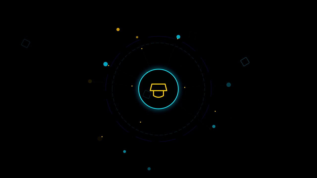Animated Digital Lamp Icon with Abstract Geometric Particles