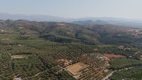 Majestätische-Hügelige-Landschaft-Mit-Lebendigem-Grünen-Wald-Der-Insel-Kreta,-Luftdrohnenansicht