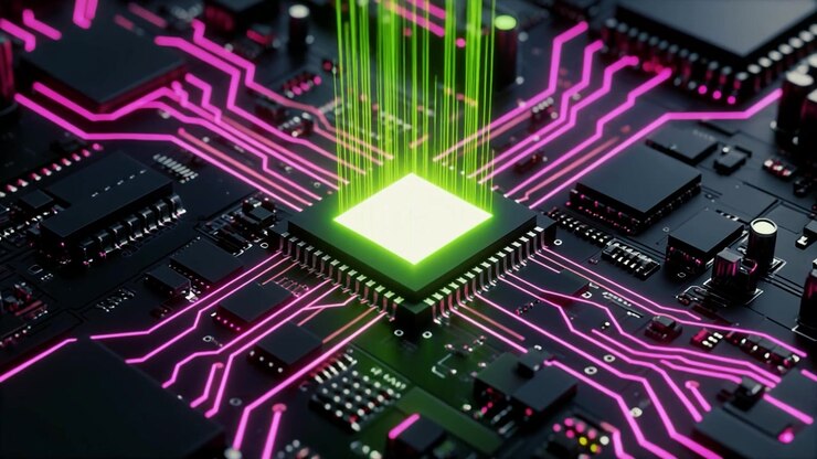Central Processing Unit Udsender Grønne Datastrømme på Printplade